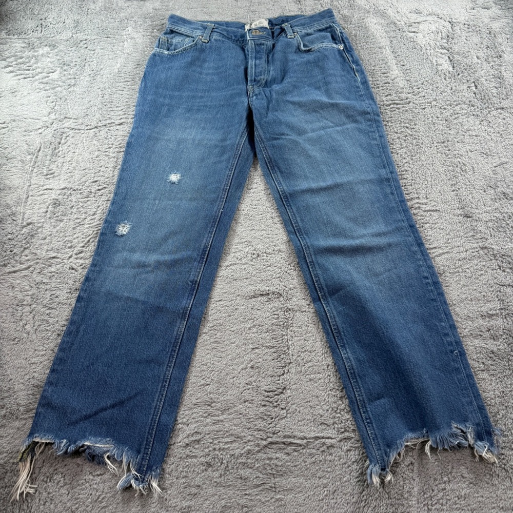 We The Free Free People Womens Straight Leg Jeans Blue Button Fly Distressed 26